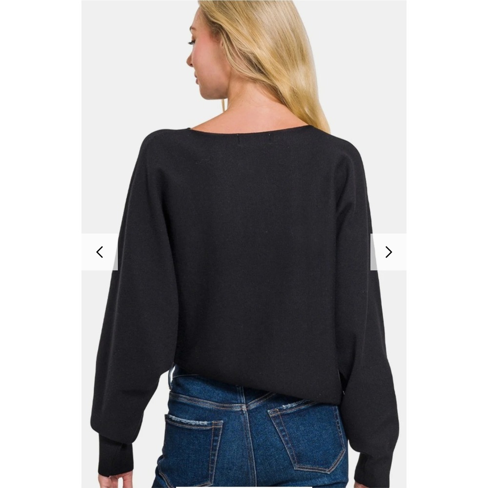 Zenana‎ Black Asymmetric Hem Cropped Sweater - Picture 2 of 2
